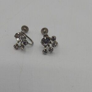 Vintage Silver Tone Signed BN Clear Stone Open Backed Screw Back Earrings